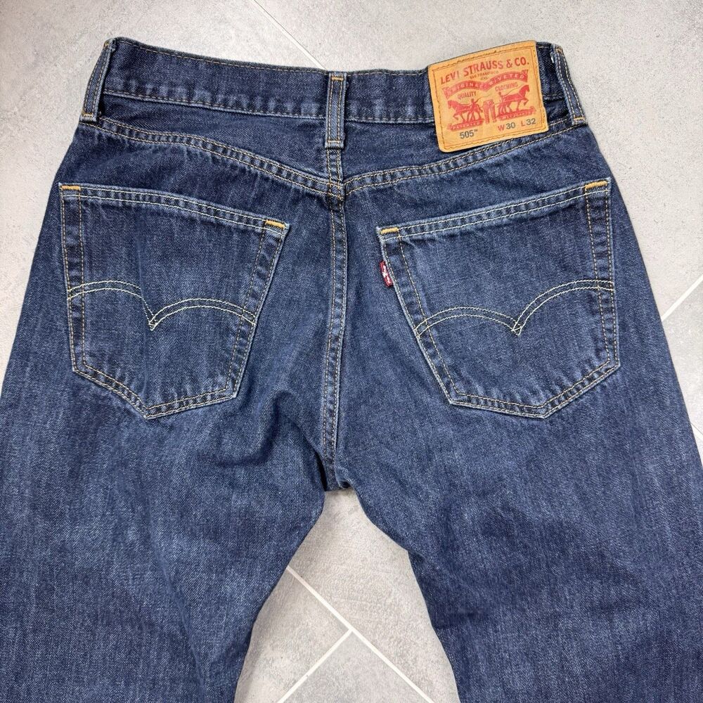 Levis 505 Jeans 30x32 Regular Straight Dark Wash 100 Cotton Blue